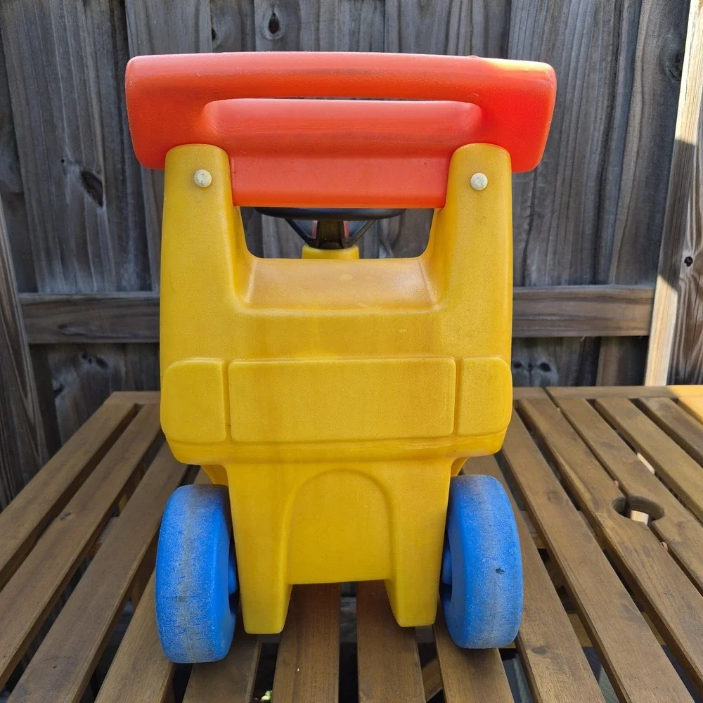 Vintage Little Tikes yellow race car Ride On Push Toy Roadster Made In USA
